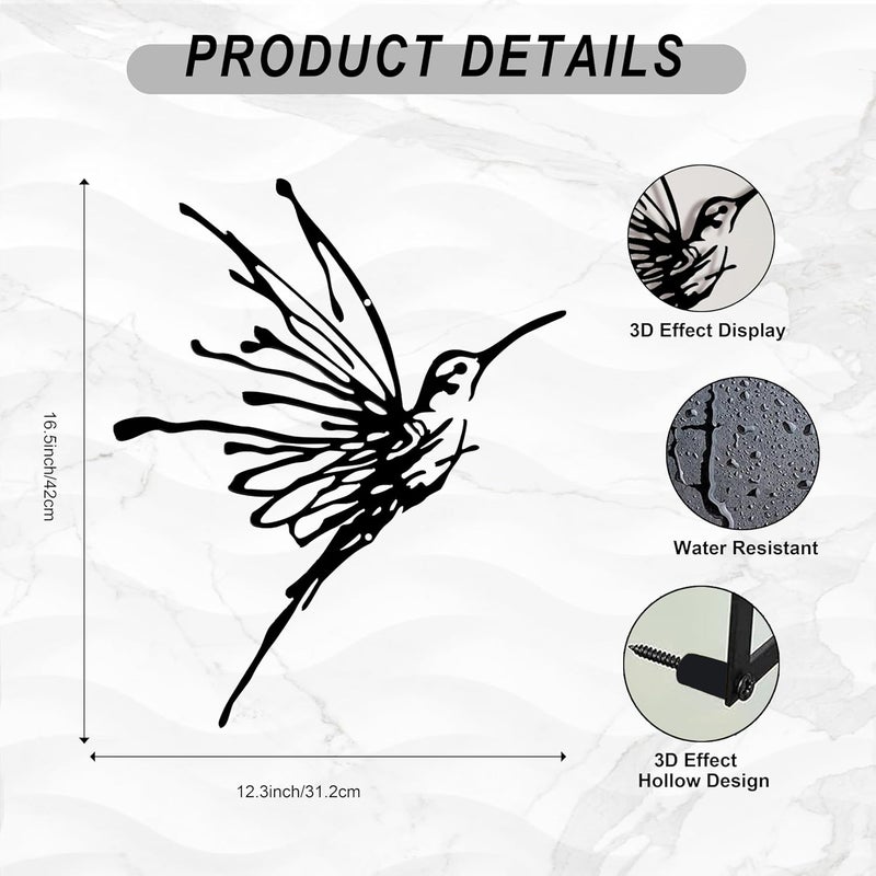 LIYAOLI 3D Metal Hummingbird Wall Art - Unique Black Outdoor Garden Decor, Waterproof Bird Sculpture for Patio, Living Room, Bedroom & Bathroom - Image 3